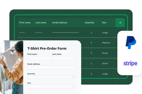 t-shirt order form made with SurveyMonkey integrated with PayPal and Stripe