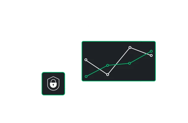 Icône représentant un cadenas à côté d'un graphique linéaire