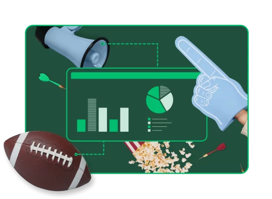 Football and bar graph image and foam finger