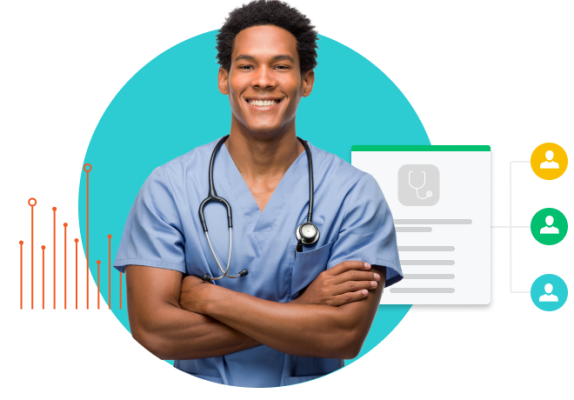 Man smiling in scrubs with arms crossed