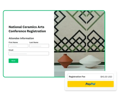 Screenshot of conference registration form, next to registration fee managed by PayPal
