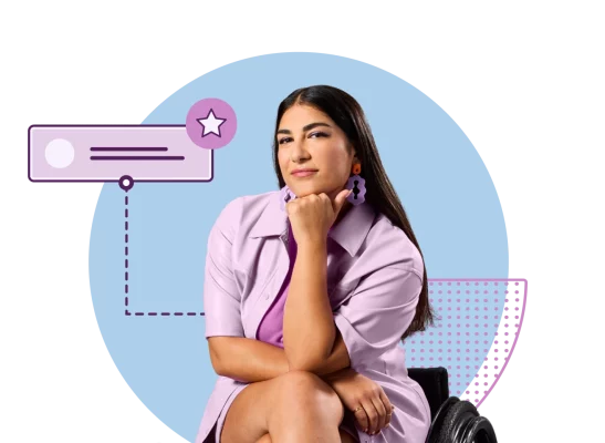 Vrouw die zit en nadenkt, met een tekstballon naast haar