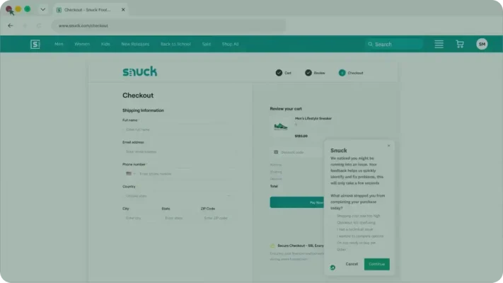Screenshot of GetFeedback widget on a retail website