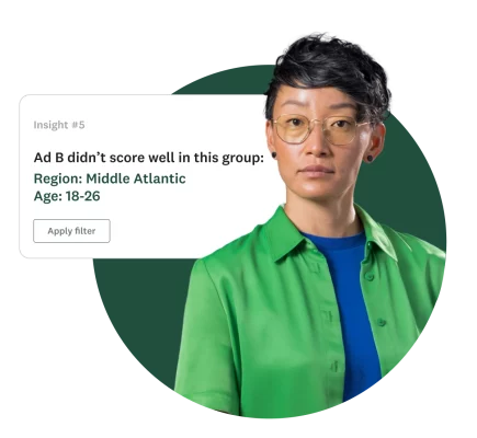 Stern person standing next to insight about ad testing