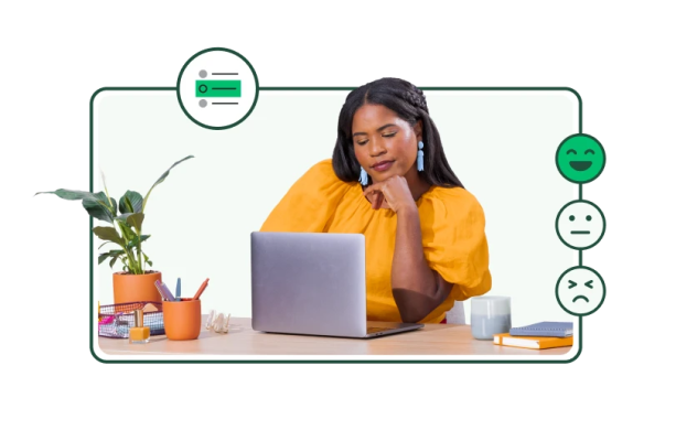 A manager giving 360-degree employee feedback with a survey