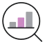 Icône représentant un graphique à barres vu au travers d’une loupe