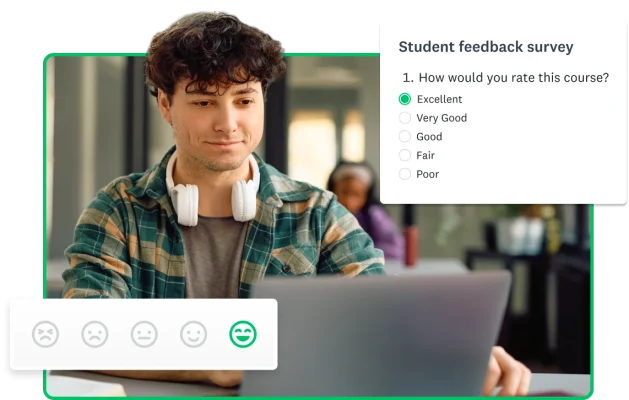 Student filling out a feedback survey on a computer