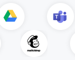 Icons of Zoom, Zendesk, Google Drive, Mailchimp, Microsoft Teams, Hubspot