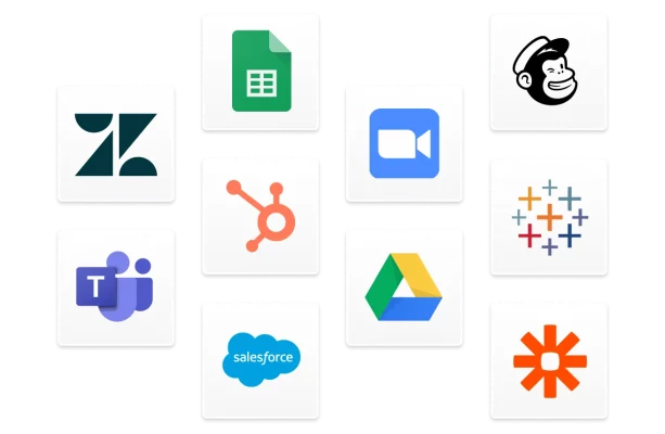 Icons of various SurveyMonkey integrations, including Microsoft Teams, HubSpot, Salesforce, Zoom, Mailchimp