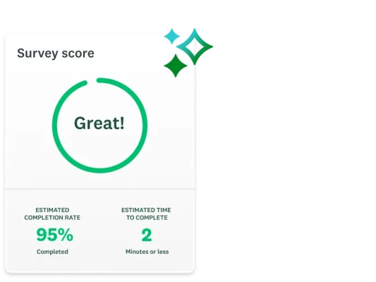 Screenshot of SurveyMonkey Genius, showing an estimated 95% completion rate and 2 minute completion time