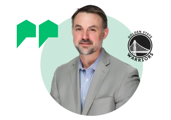 John Beaven'ın vesikalık fotoğrafı ve Golden State Warriors logosu