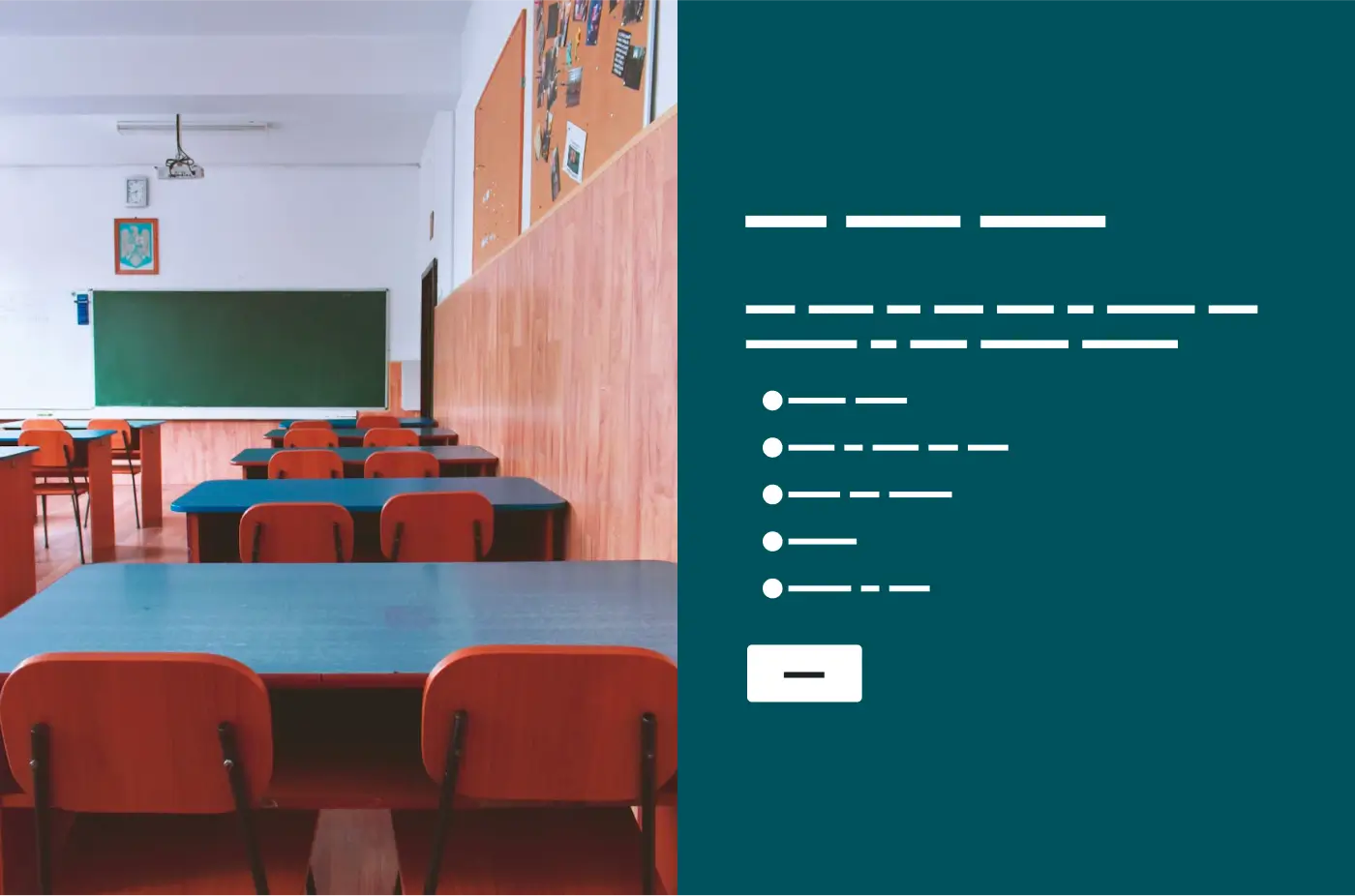 An empty classroom next to a survey question