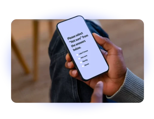 Person looking at a survey question on their phone