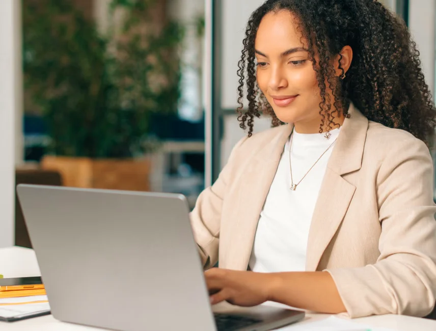 Woman working on laptop