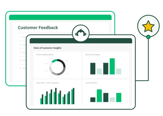 Customer feedback survey next to voice of customer analytics screenshot within SurveyMonkey
