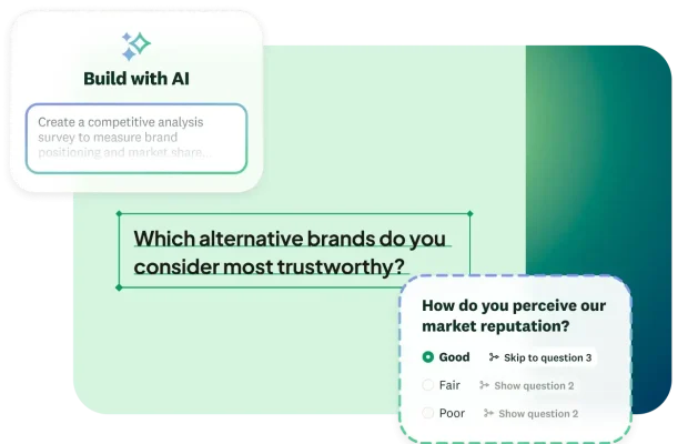 Survey builder interface with AI prompt and question logic settings