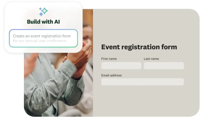 SurveyMonkey AI survey builder generating an event registration form from a text prompt