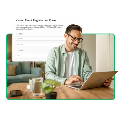 man working on laptop virtual event feedback