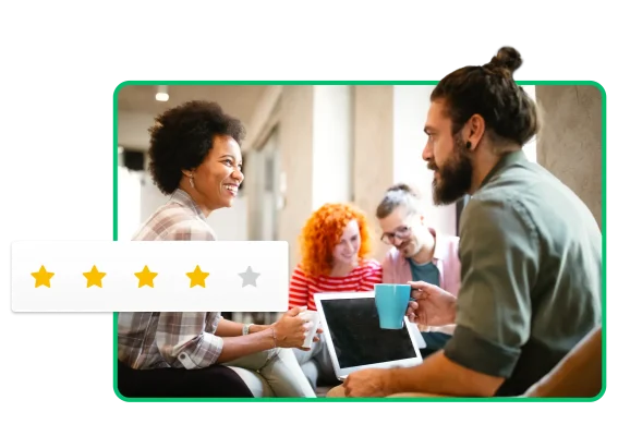 Two work colleagues having a discussion over coffee