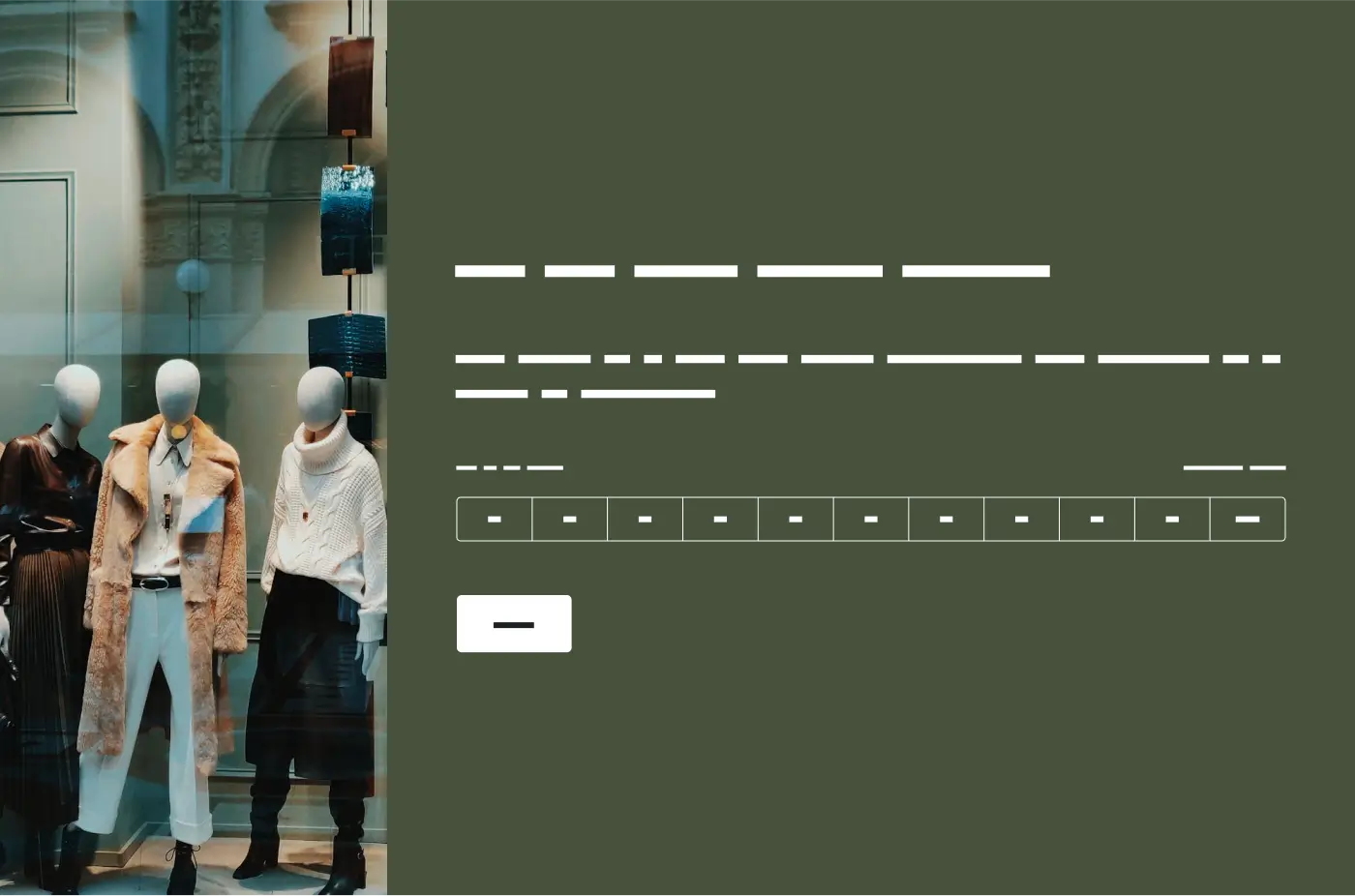 Clothing displayed on mannequins next to a survey question