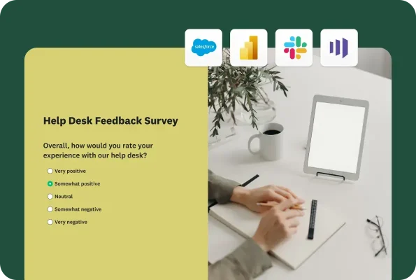 Help desk feedback survey template with question asking how would you rate your experience with our help desk