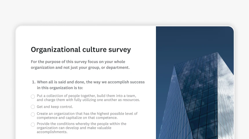 Screenshot of SurveyMonkey organizational culture survey template