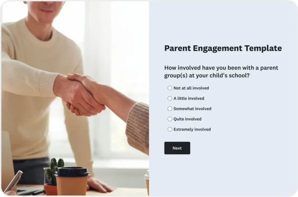 Parent engagement survey asking, "How involved have you been with a parent group(s) at your child's school?"
