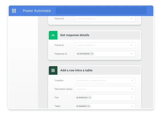 Screenshot of importing SurveyMonkey responses data into Microsoft Power Automate