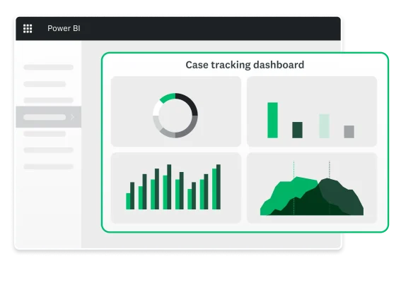Screenshot of a case tracking dashboard built using SurveyMonkey data in Microsoft Power BI