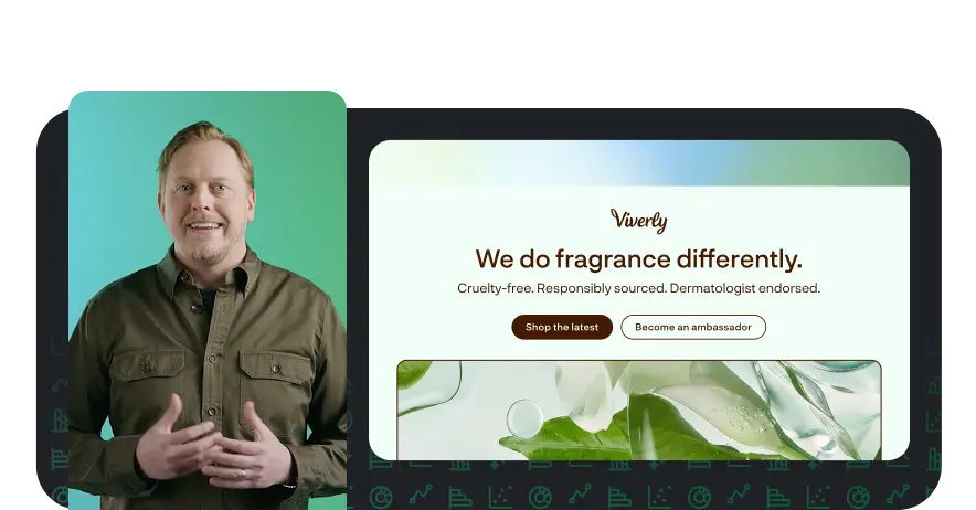 Man giving a presentation next to screenshot of a survey
