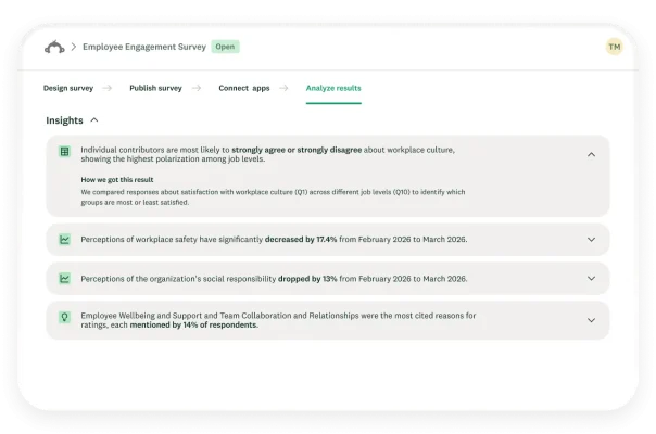 Screenshot of AI-generated insights about survey results