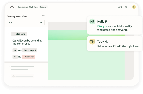 Comments left inline on a survey overview page