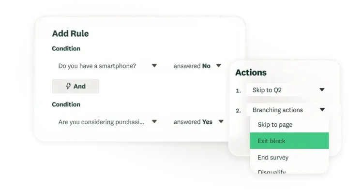 Screenshot of add rule feature in SurveyMonkey