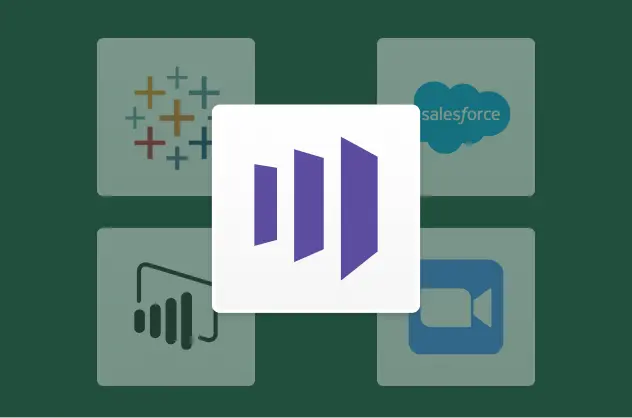 Marketo icon, with Tableau and Salesforce icons behind it