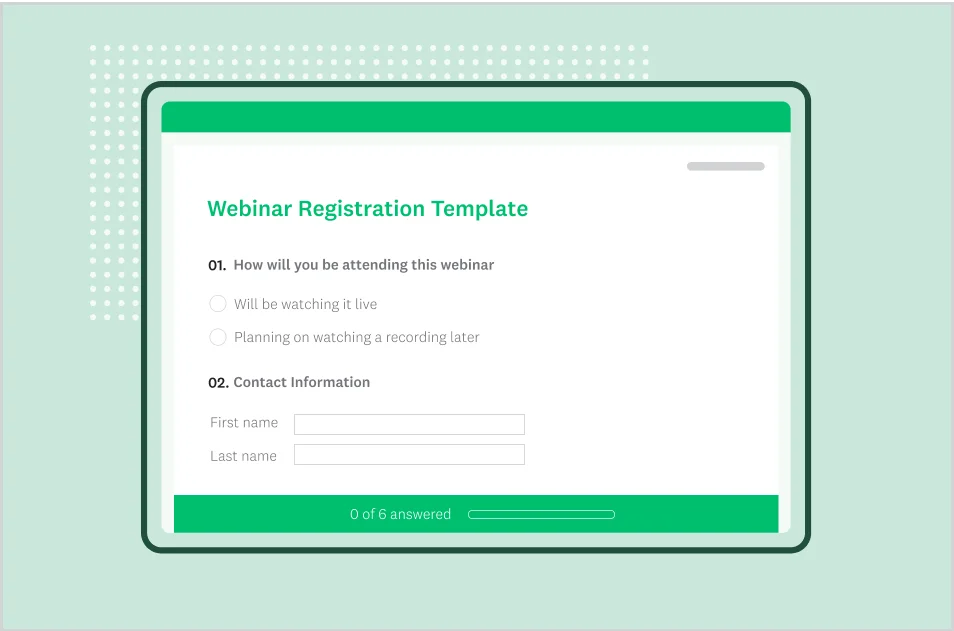 Screenshot of SurveyMonkey registration template