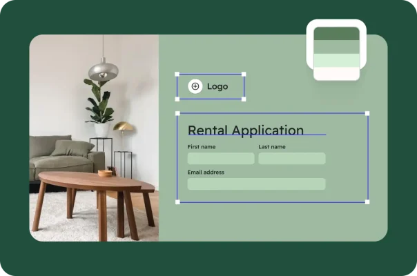 A screen showing a rental application form with design options.