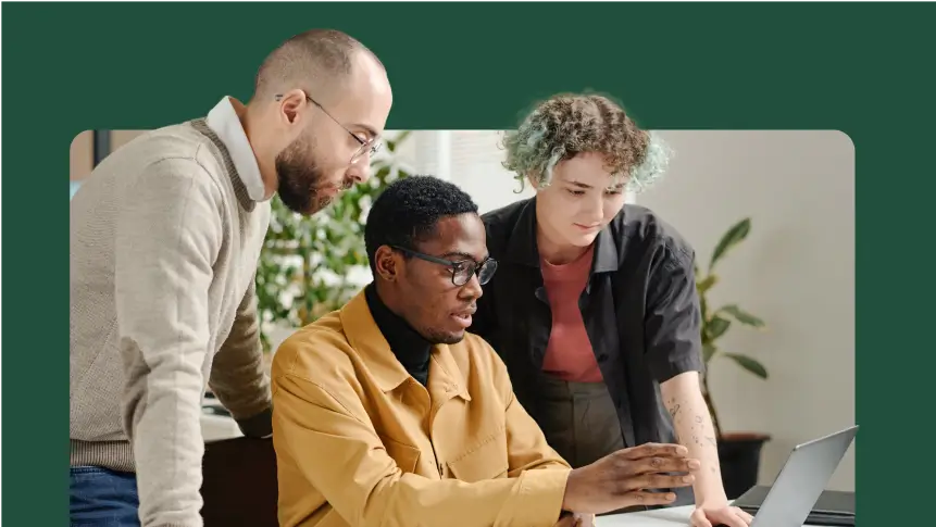 A grid of images showing different people working in an office environment.
