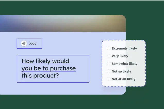 A survey form with the question, "How likely would you be to purchase this product?" with a five-point scale from "Extremely likely" to "Not at all likely."