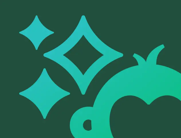 A graphic with abstract shapes and stylized stars in a bright green and blue color palette.