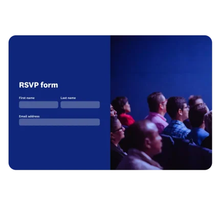 RSVP form with first name, last name, and email address fields