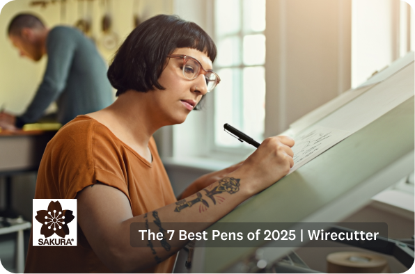 a woman writing on a board with sakura logo