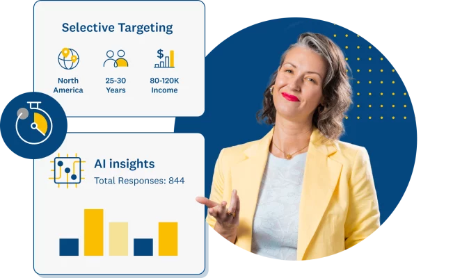 Screenshot of SurveyMonkey brand tracker solution with AI insights and selective targeting