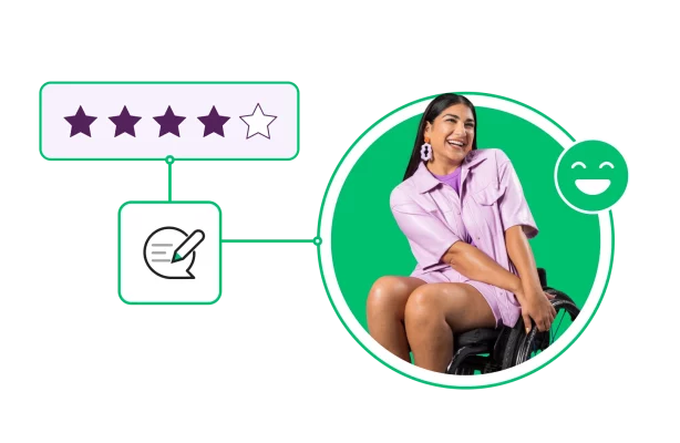 A woman in a wheelchair looking at some feedback