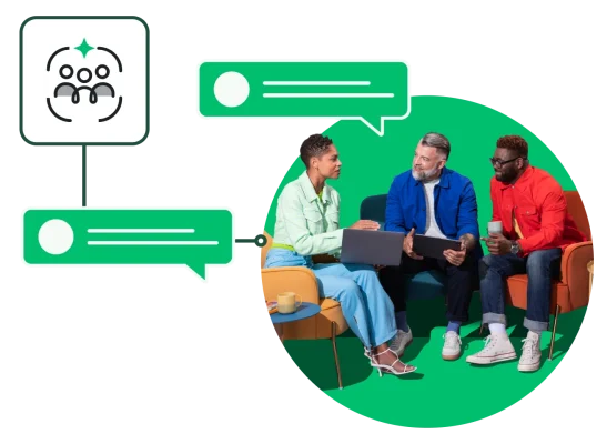 Mitarbeitende diskutieren am Tablet