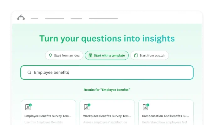 Prompt box that says Turn your questions into insights, allowing user to type in a prompt and start from a template or an idea or from scratch