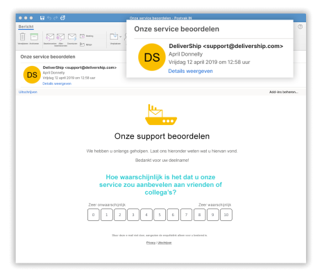Voorbeeld van een e-mail met aangepast domein