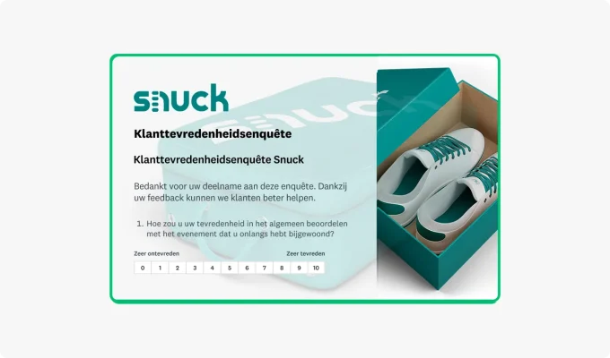 Screenshot van een klanttevredenheidsenquête met aangepaste logo's en huisstijl