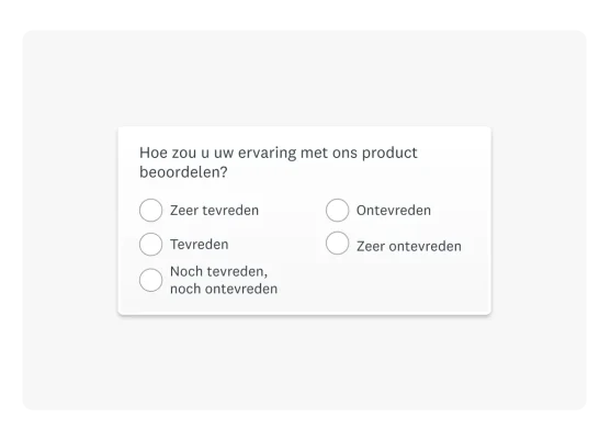 Vraag over de klanttevredenheidsscore (CSAT): 'Hoe zou u uw ervaring met ons product beoordelen?'