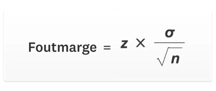 De formule van de foutmarge is de z-score keer de standaardafwijking voor de populatie, gedeeld door de vierkantswortel van uw steekproefgrootte
