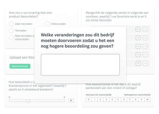 Productscreenshots met verschillende soorten enquêtevragen
